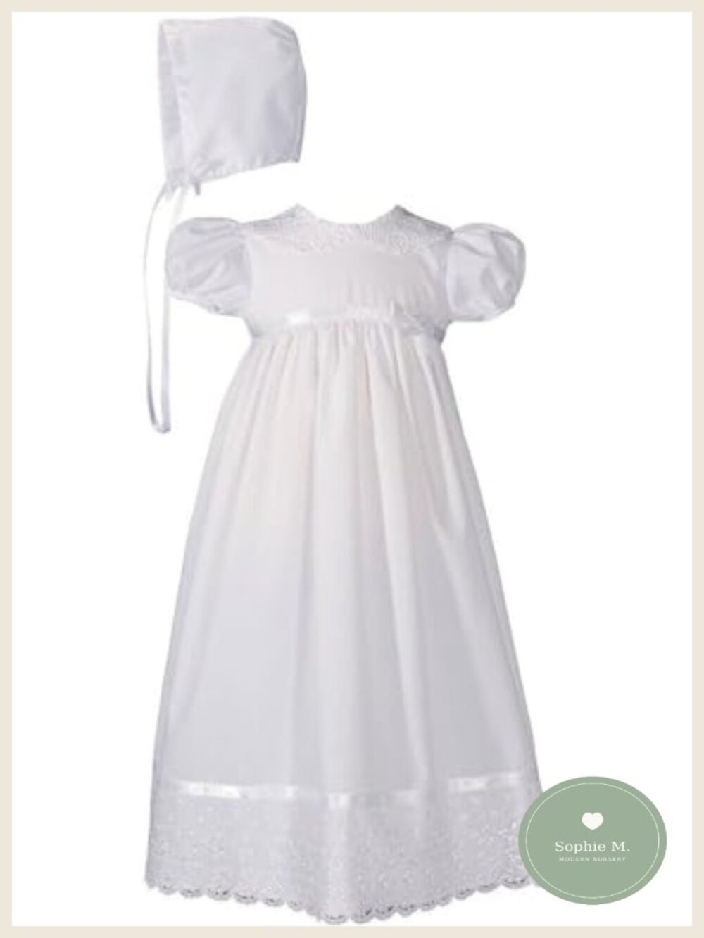 Girls 24" Poly Cotton Batiste Christening Baptism Gown Lace Collar & Hem